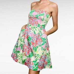 Lilly Pulitzer Strapless Floral Sundress in Pink, Green, Yellow